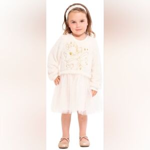 Disney Marie The Cat White and Gold Kids Dress, Wedding